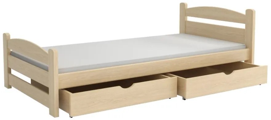 Detská posteľ z masívu borovice MAX so šuplíkmi - 200x90 cm - PRÍRODNÁ BOROVICA