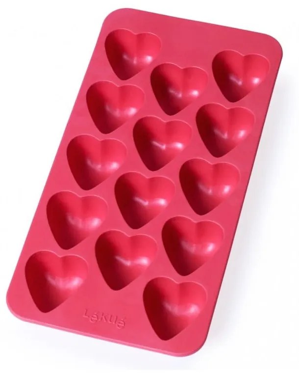 Červená silikónová forma na ľad Lékué Heart, 24 kociek