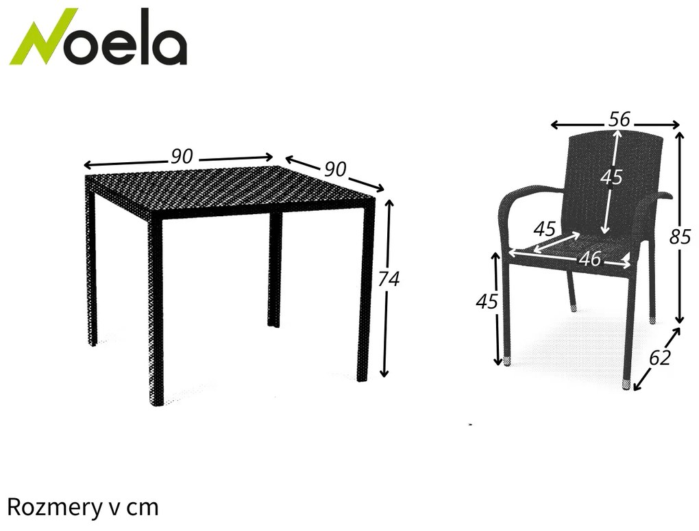Noela Záhradný jedálenský set Viking M + 4x ratanová stolička Roma