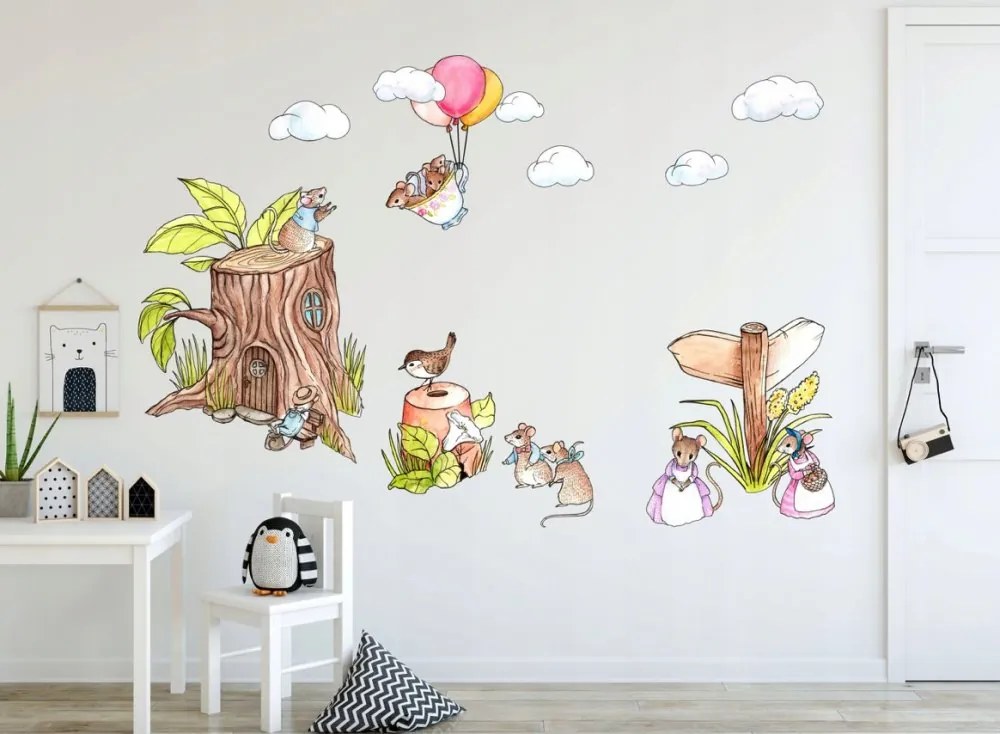 Rozkošná detská nálepka na stenu myšia rodinka 60 x 120 cm
