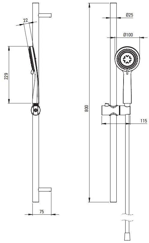 Deante Arnika, sprchový stĺp 800mm s 3-funkčnou ručnou hlavicou, chrómová, DEA-NQA_051K