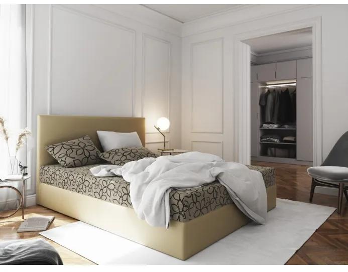 Manželská posteľ z ekokože s úložným priestorom 160x200 LUDMILA - béžová / krémová