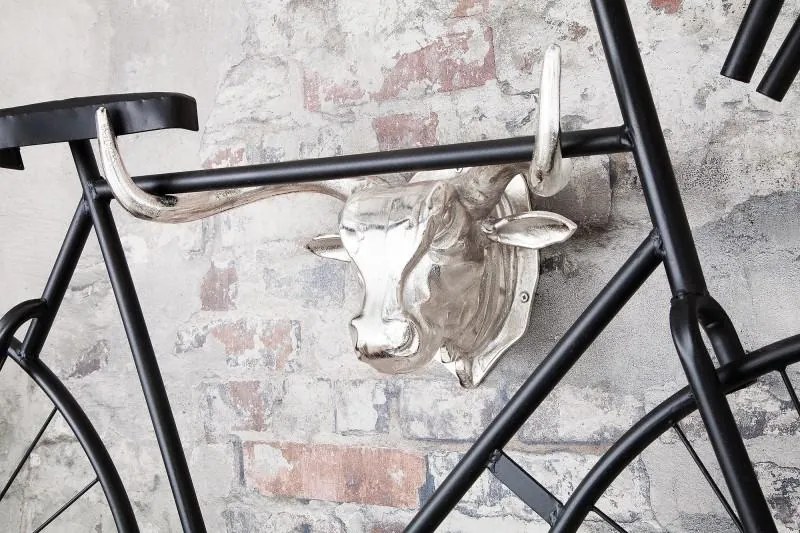 Dizajnový vešiak BULL 47 cm strieborný, dekorácia steny