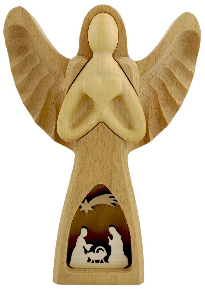 AMADEA Drevený anjel s vkladom - betlehem, masívne drevo, 20x13,5x3 cm