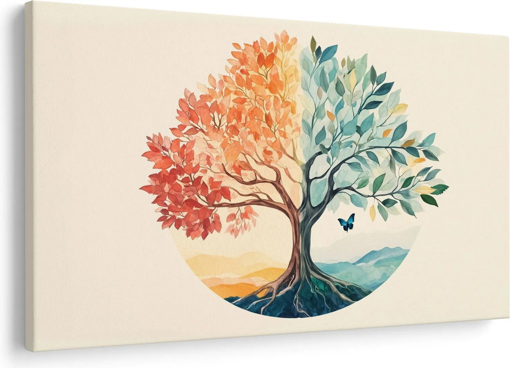 Obraz – Duálny strom s motýľom (90x60 cm)