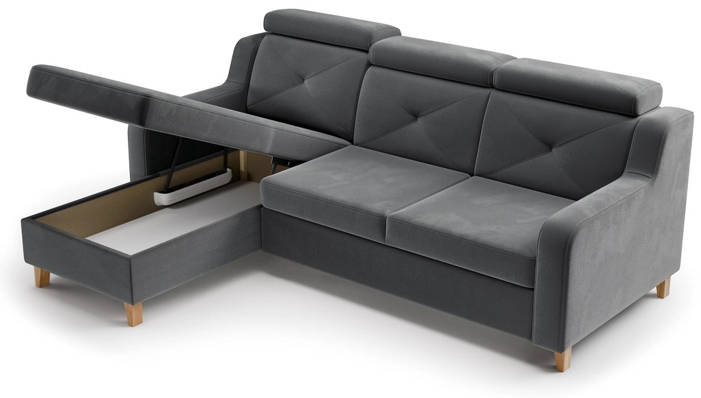 Rohová sedačka Laksaro s rozkladom ľavostranná - sivý zamat Jasmine 96