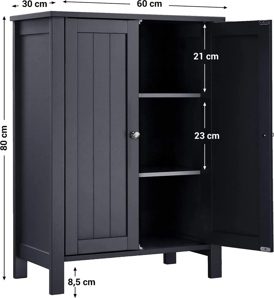 voľne stojaca skrinka do kúpeľne, s 2 dverami a 2 policami, šedá