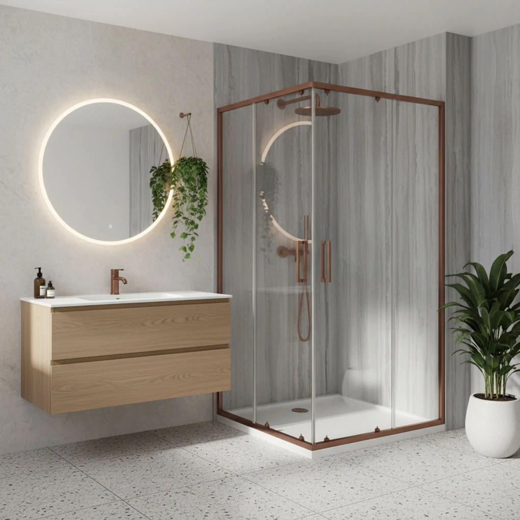 Obdĺžnikový sprchovací kút REA CITY 80x100 kartáčovaná meď - bez vaničky