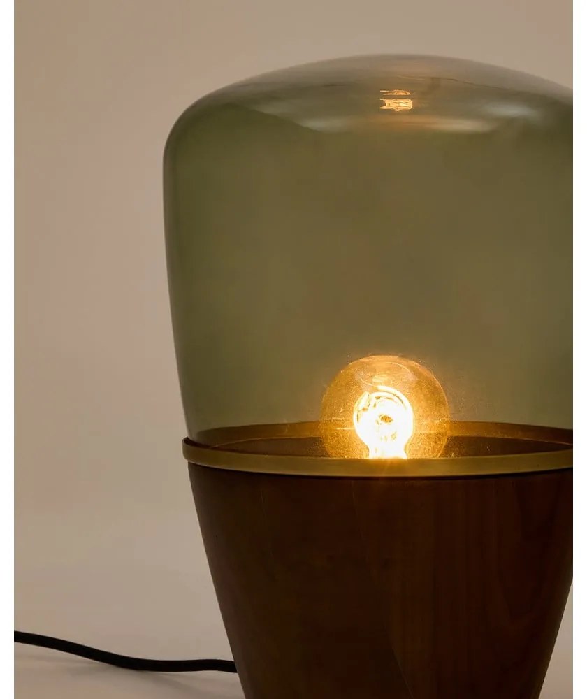 Zelená/v tmavoprírodnej farbe stolová lampa so skleneným tienidlom (výška 30 cm) Silex – Kave Home