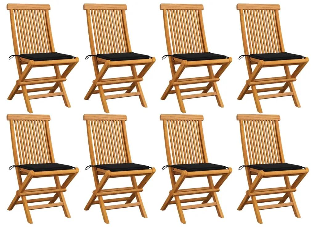 Záhradné stoličky s čiernymi podložkami 8 ks tíkový masív 3072924