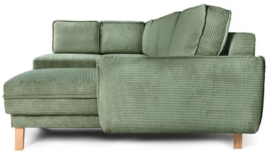 Svetlozelená menčestrová rozkladacia rohová pohovka (ľavý roh/do tvaru "U") Tori – Bonami Selection