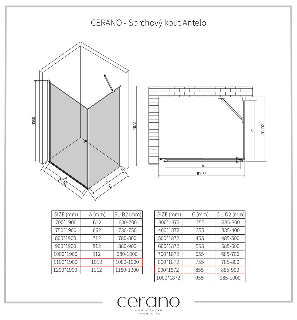 CERANO - Sprchovací kút Antelo L/P - chróm, transparentné sklo - 110x90 cm - krídlový, CER-CER-8050BD133