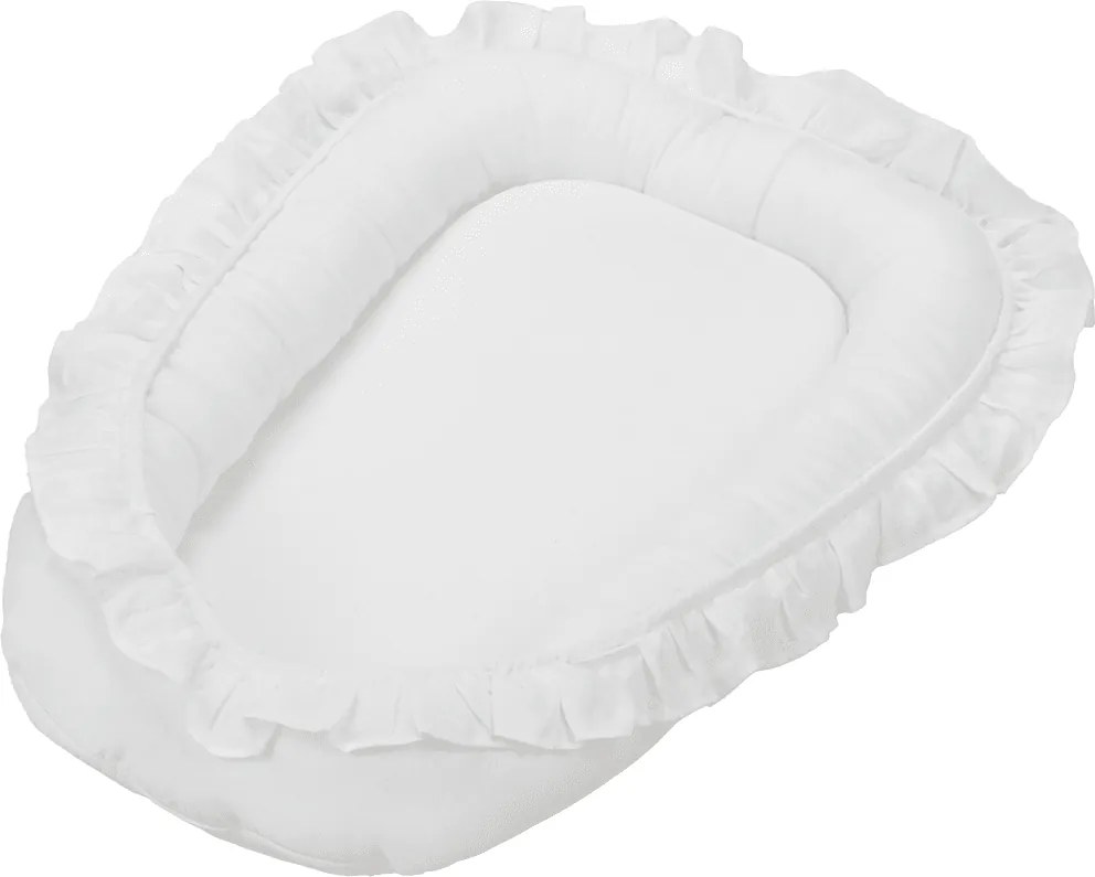 Ľanové hniezdo pre bábätko s volánom biela