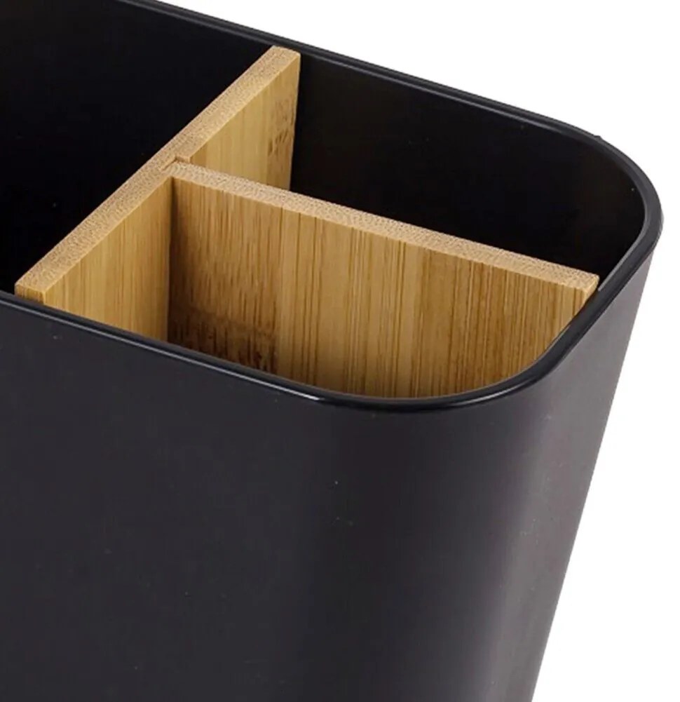 Arte Regal Organizér s bambusovými priehradkami, stojan na kefky, čierny OVEL