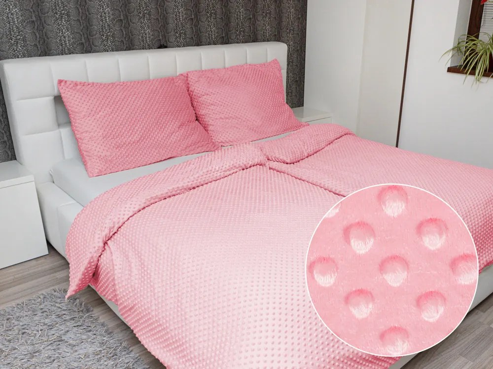 Biante Hrejivé posteľné obliečky Minky 3D bodky MKP-011 Svetlo ružové Jednolôžko 140x200 a 70x90 cm