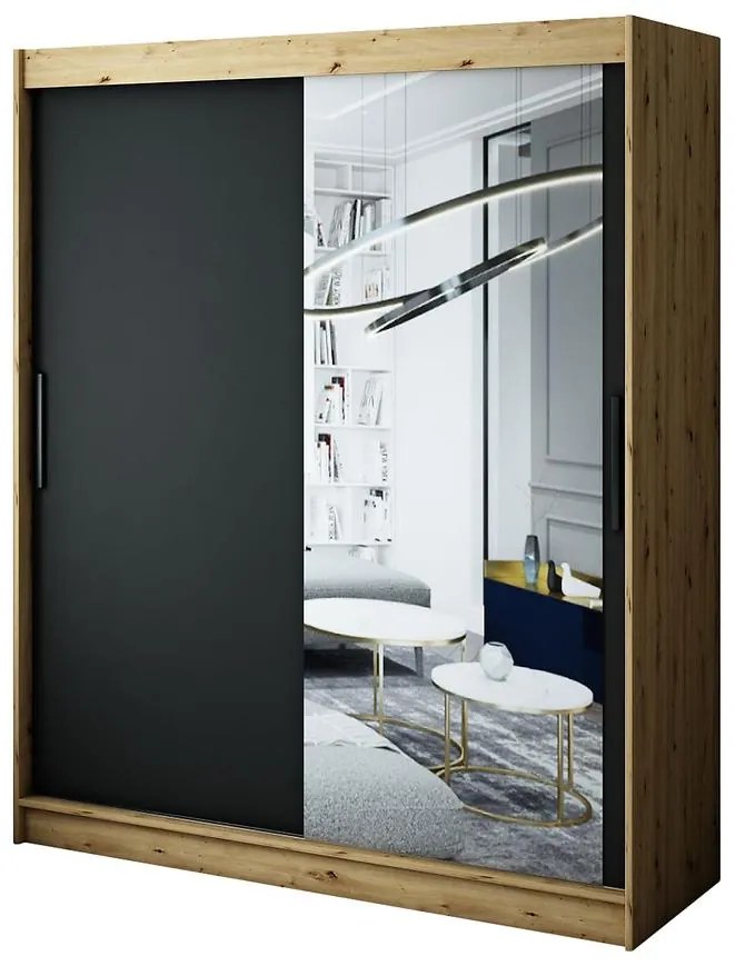 Skriňa Halifax T2 180 Dub Artisan/čierna/Zrkadlo