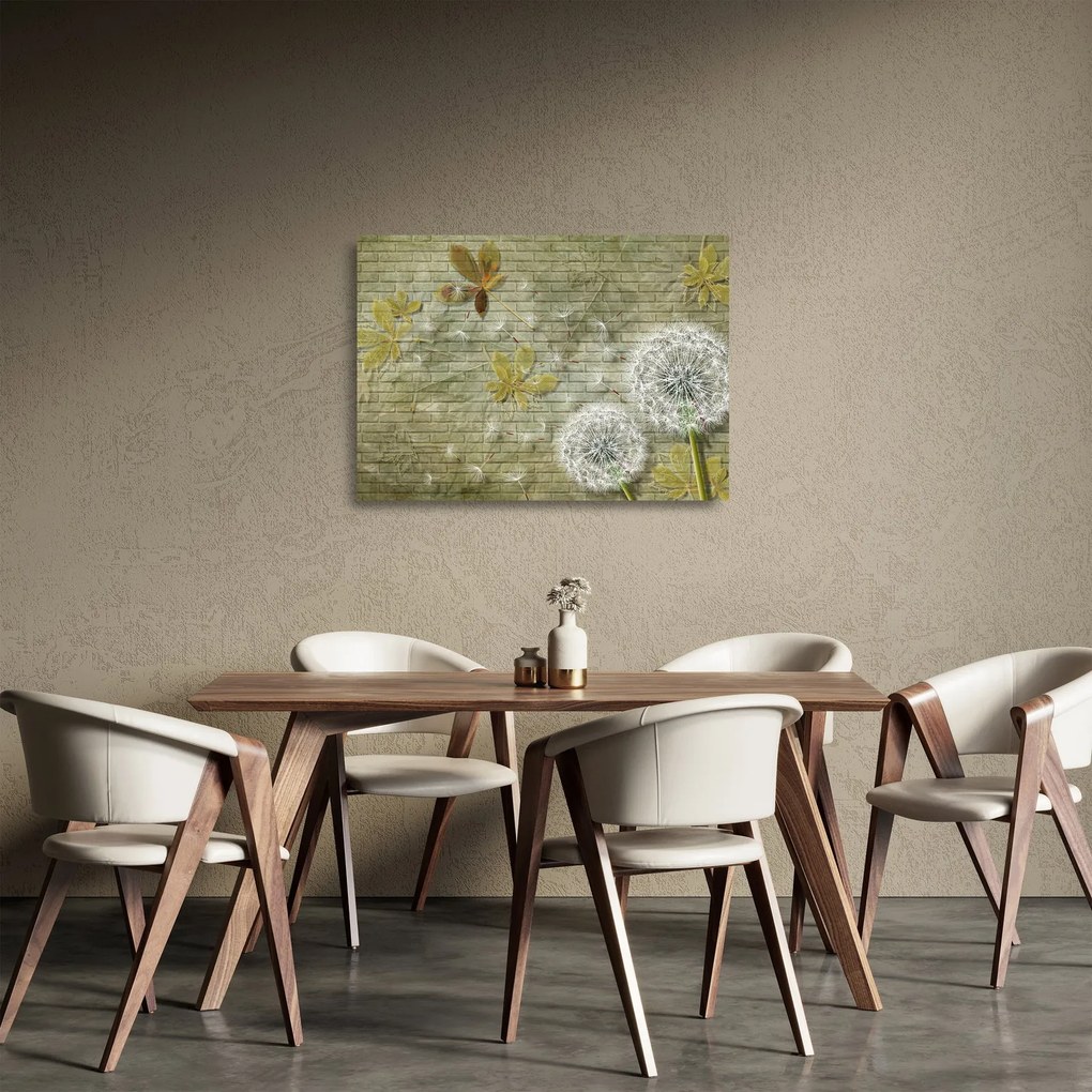 Sklenený obraz - Púpavy unášané vetrom (70x50 cm)