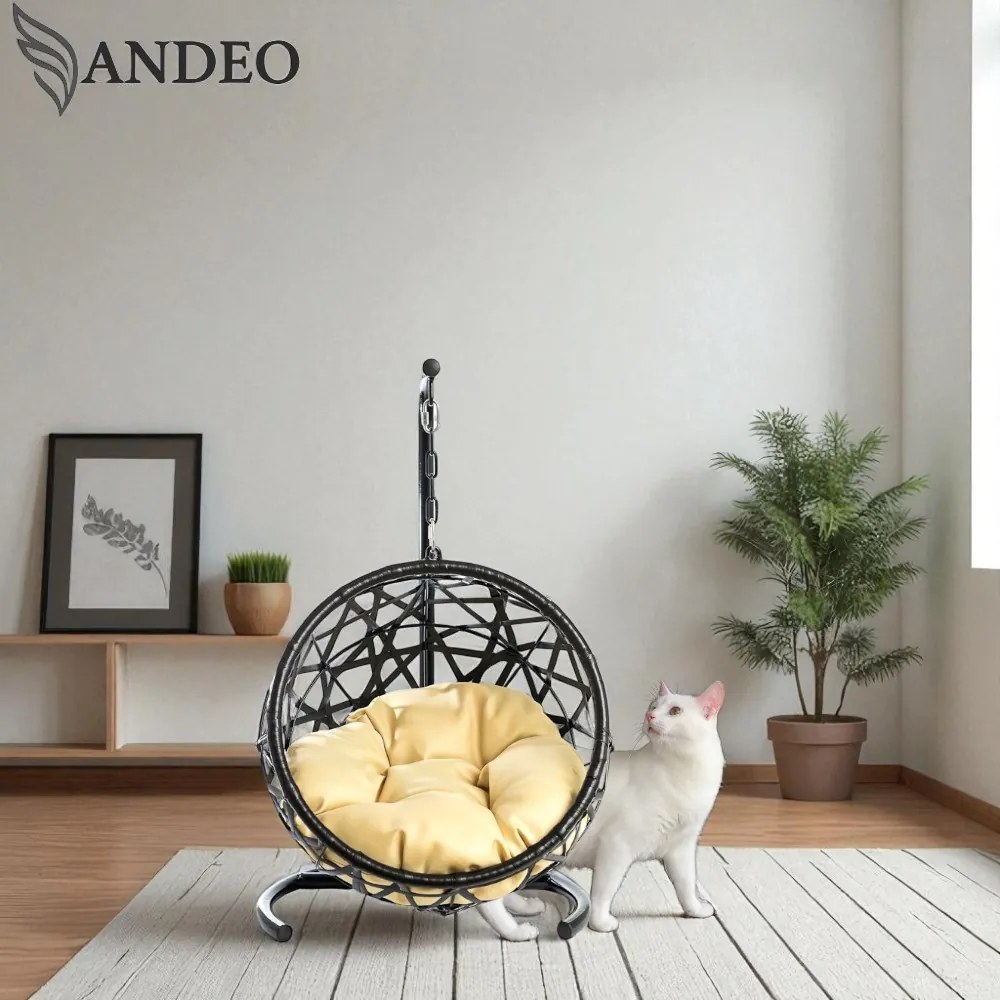 Závesné hojdacie kreslo pre mačky MOON - čierno béžové