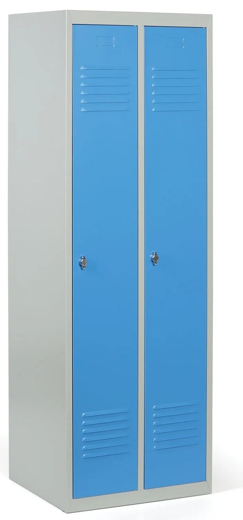 Kovová šatníková skrinka S2, 2-dverová, 1800 x 600 x 500 mm, otočný zámok, modré dvere