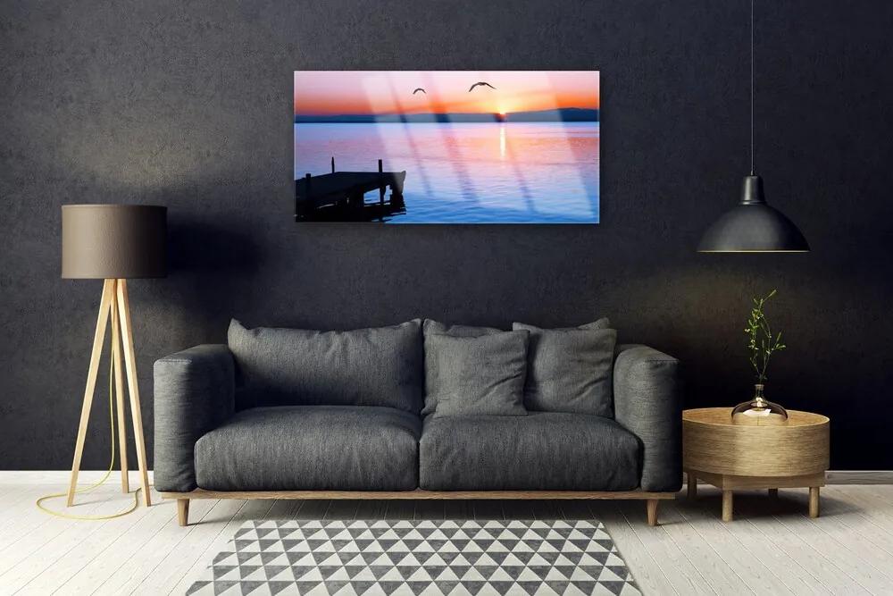 Skleneny obraz More mólo slnko krajina 120x60 cm