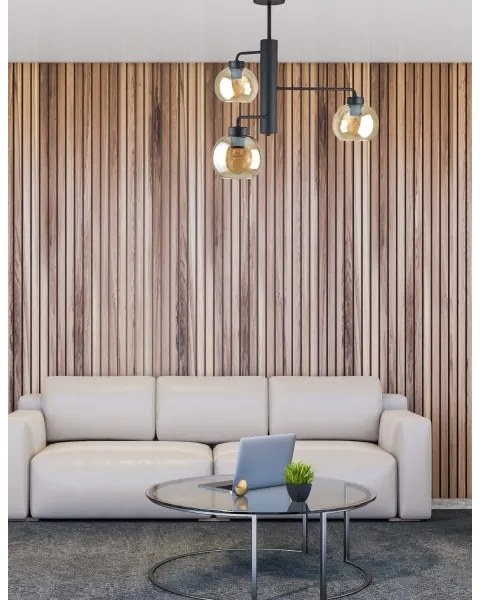 Luster na tyči FLEX 3xE27/60W/230V čierna/dymová béžová