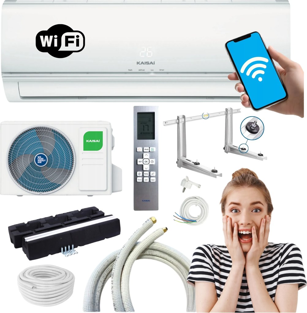 Nástenný klimatizátor Kaisai Eco 2,6 kW Wifi Výkonný 2025 Samostatná Sada
