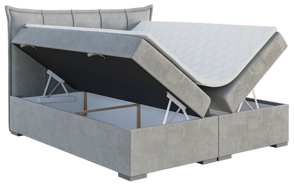 Manželská posteľ Boxspring 180 cm Mirage (svetlosivá) (s matracom a úl. priestorom). Akcia -20%. Vlastná spoľahlivá doprava až k Vám domov. 1043420