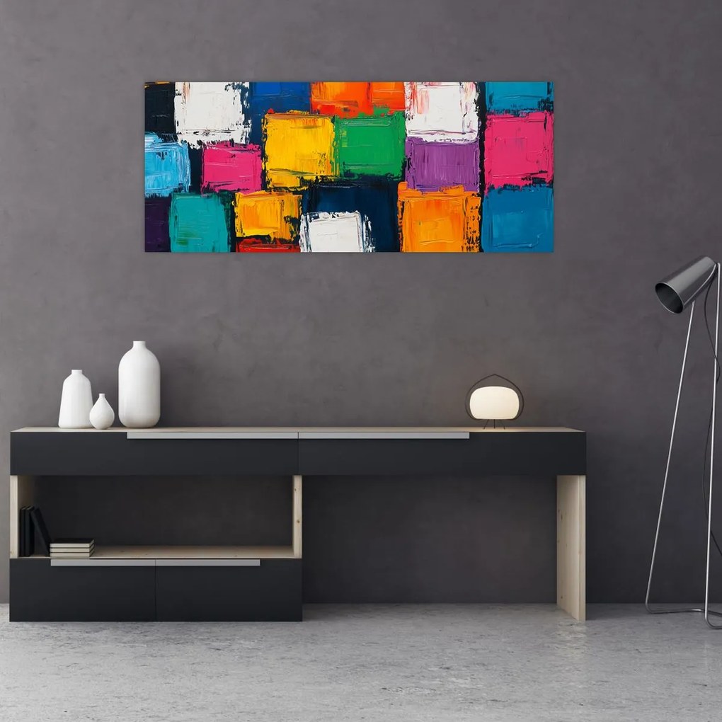 Obraz - Maľba farebných štvorcov (120x50 cm)
