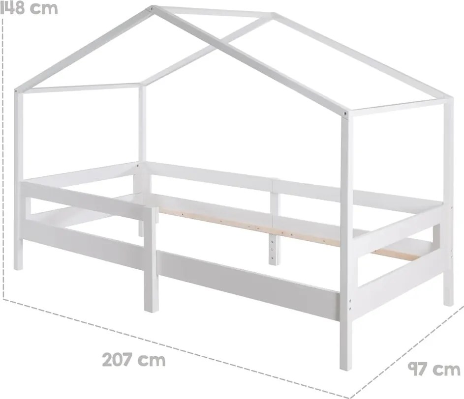 Biela domčeková detská posteľ z masívneho dreva s úložným priestorom s roštom 90x200 cm – Roba