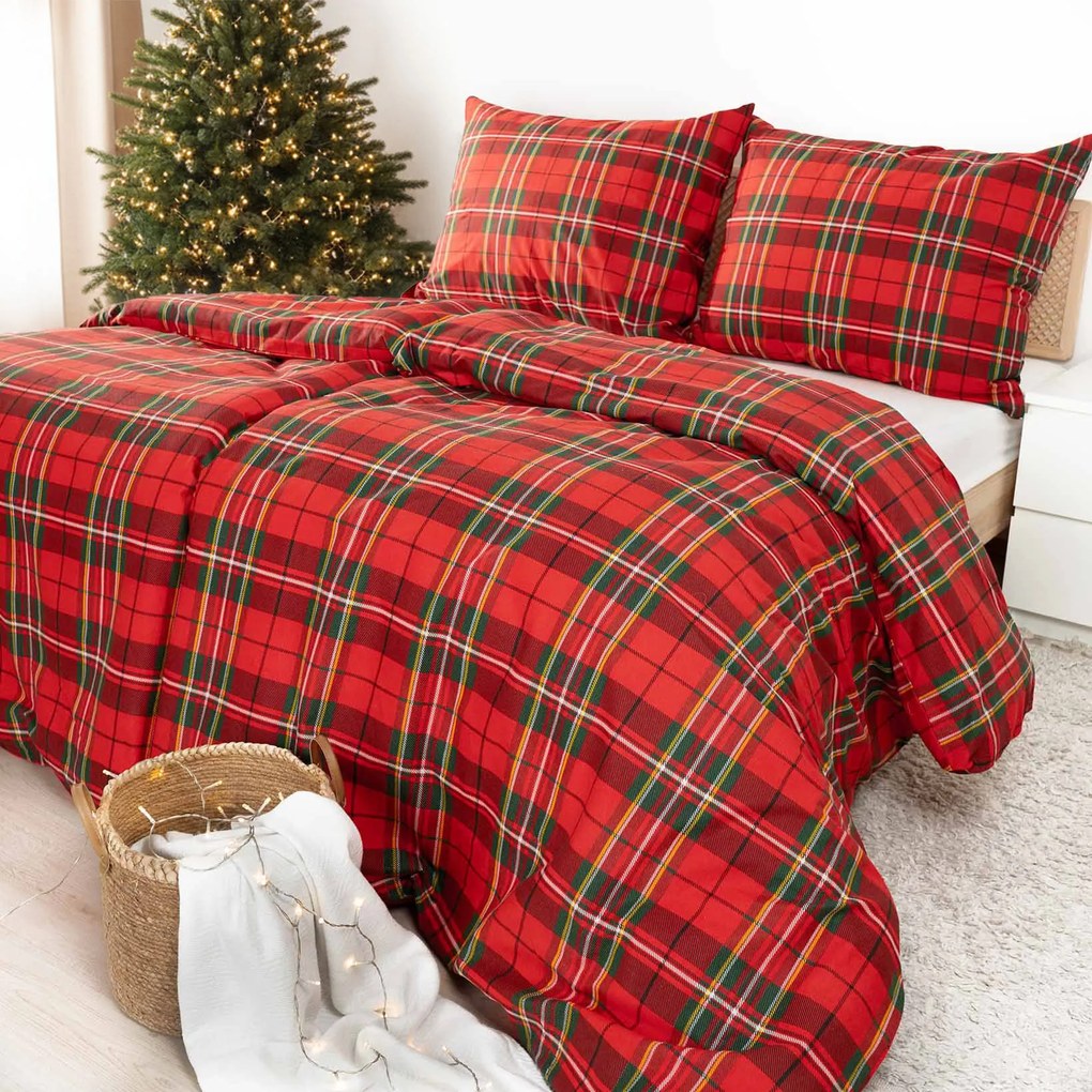 Goldea flanelové posteľné obliečky - červené káro 140 x 200 a 70 x 90 cm