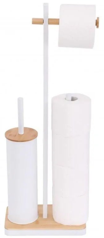 Erga Yami, držiak toaletného papiera s WC kefou a zásobníkom na papier, biela-hnedá, ERG-YKA-P.YAMI-WHT