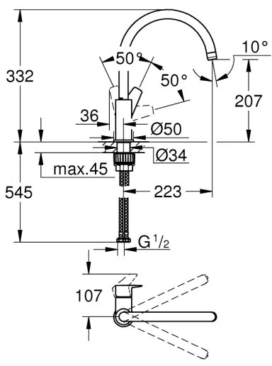 GROHE 31233001 - Drezová batéria START, lesklý chróm