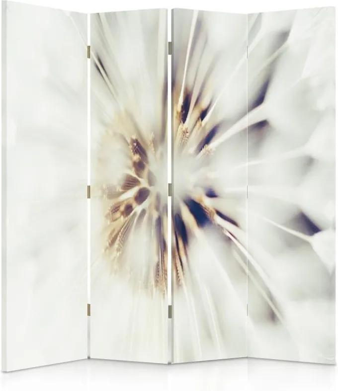 CARO Paraván - White Flowers 2 | štvordielny | jednostranný 145x150 cm