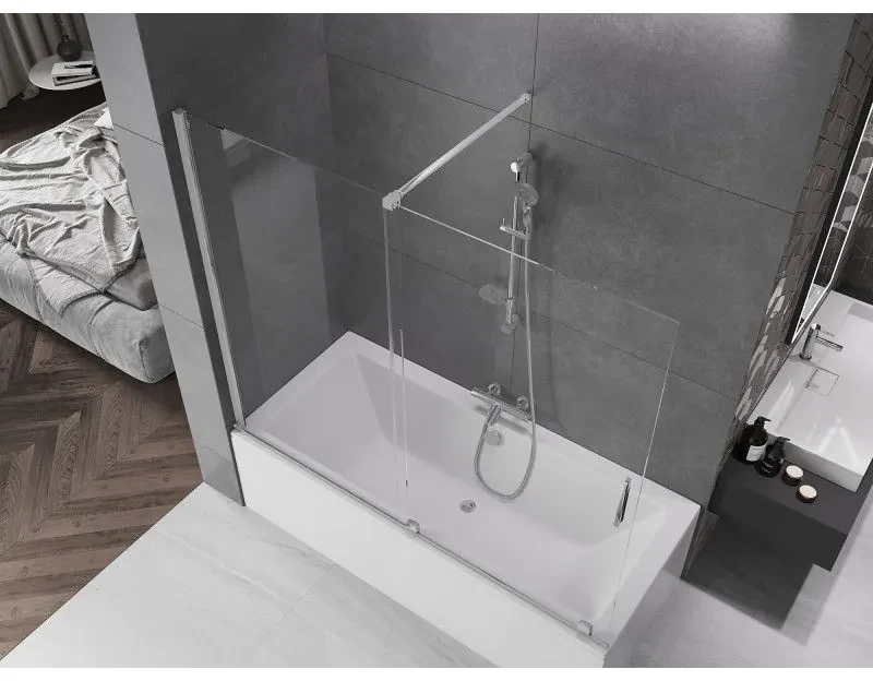 Mexen Velar, 2-krídlová posuvná vaňová zástena 180 x 150 cm, 8mm číre sklo, chrómový profil, 896-180-000-01-01