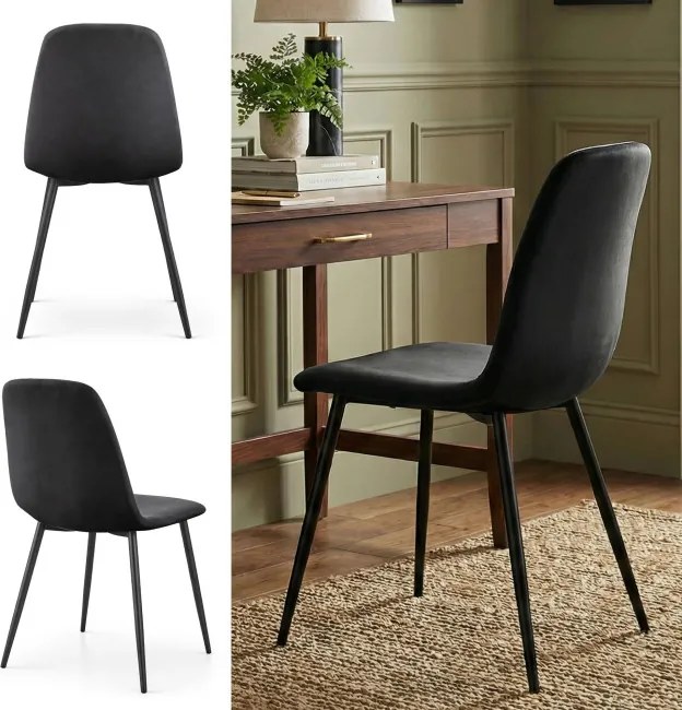 Sada štyroch jedálenských stoličiek LUMO zamatové, čierne / čierne nohy (4 ks)