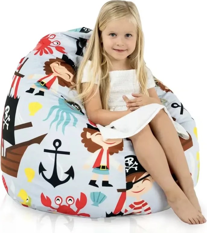 Set 2 detských sedacích vakov Bag Sako L – plyš sivý + Pirát