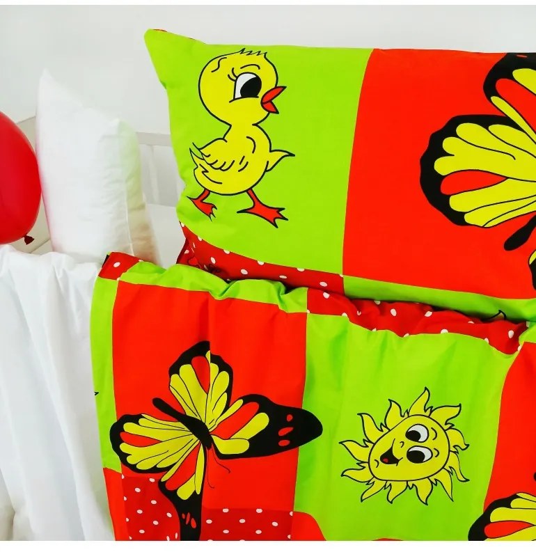 Obliečky detské bavlnené zvieratká červené EMI, Detský set 90x130 + 45x65