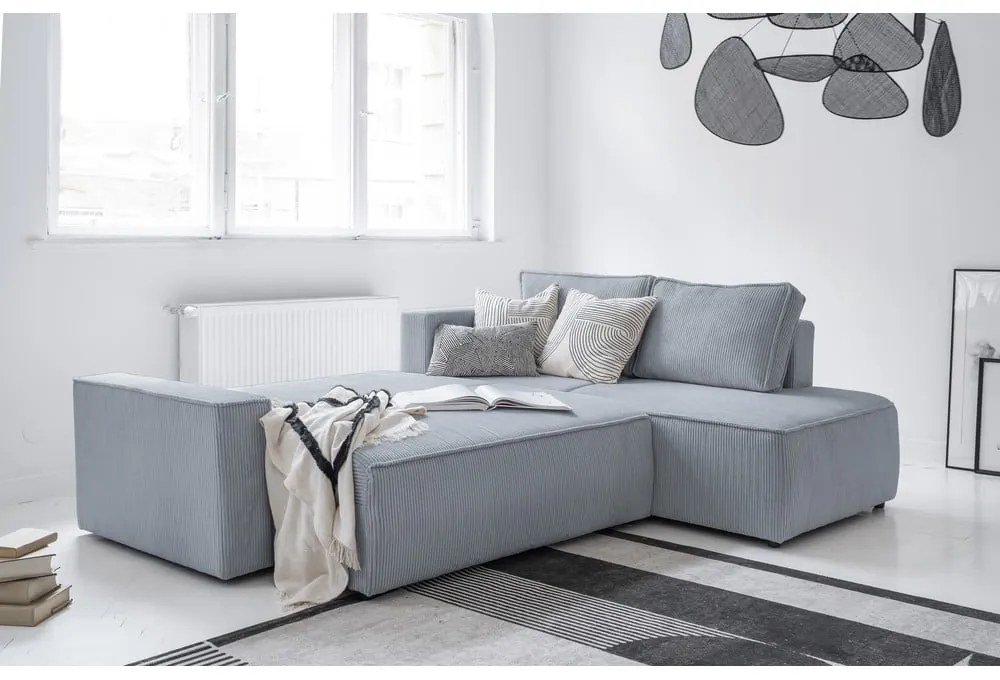 Svetlosivá menčestrová rozkladacia rohová pohovka (pravý roh) Brave Dave – Miuform