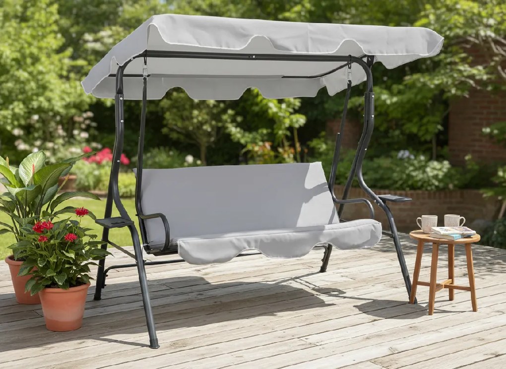 Garden Line ZÁHRADNÁ HOJDAČKA 170 x 110 x 153 cm ŠEDÁ BEZ OPIERKY NA NOHY. S DRŽIAKOM NA POHÁRE