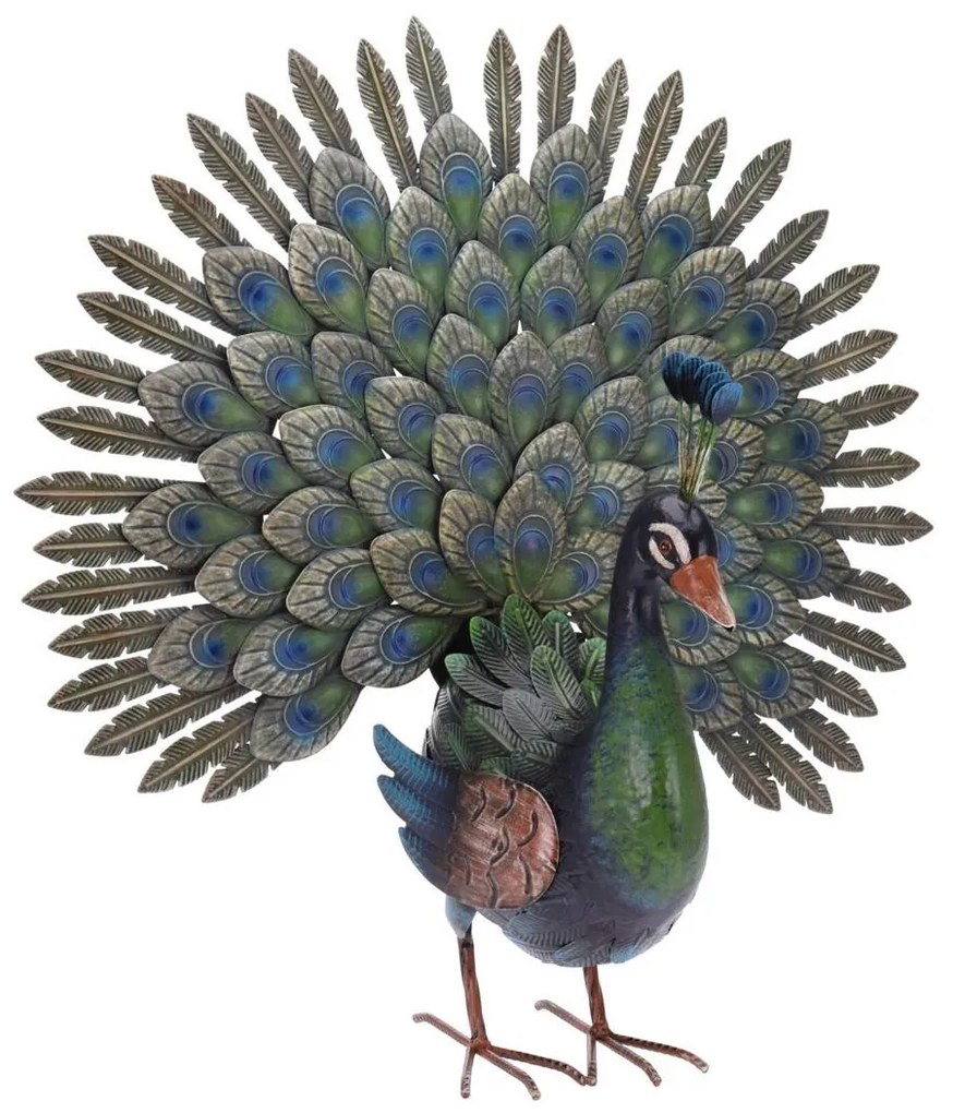 Záhradná kovová figúrka Peacock, 63x65 cm, viacfarebná