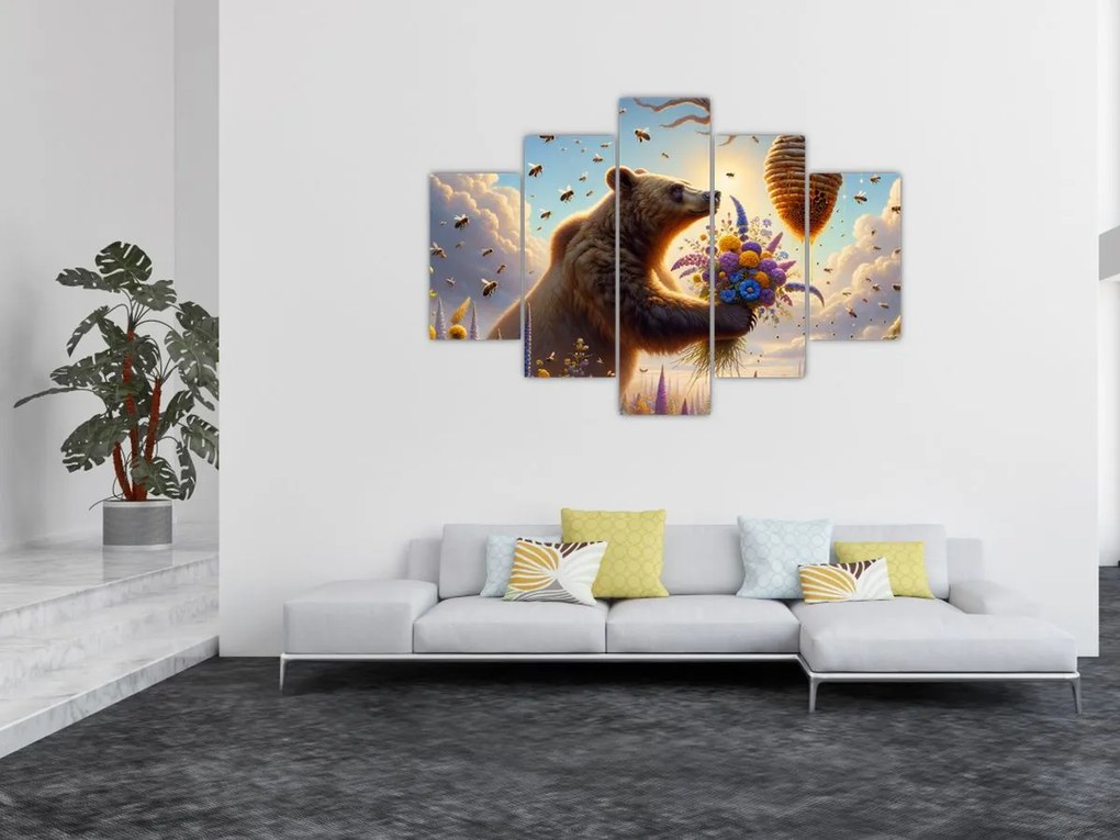 Obraz - Medveď a včielky (150x105 cm)