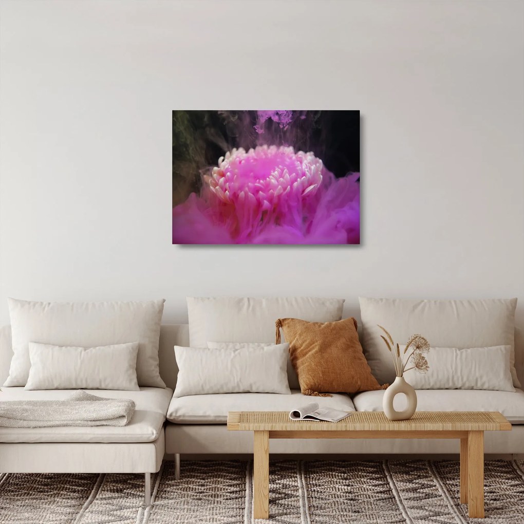 Sklenený obraz kvetiny v ružovom dyme (70x50 cm)