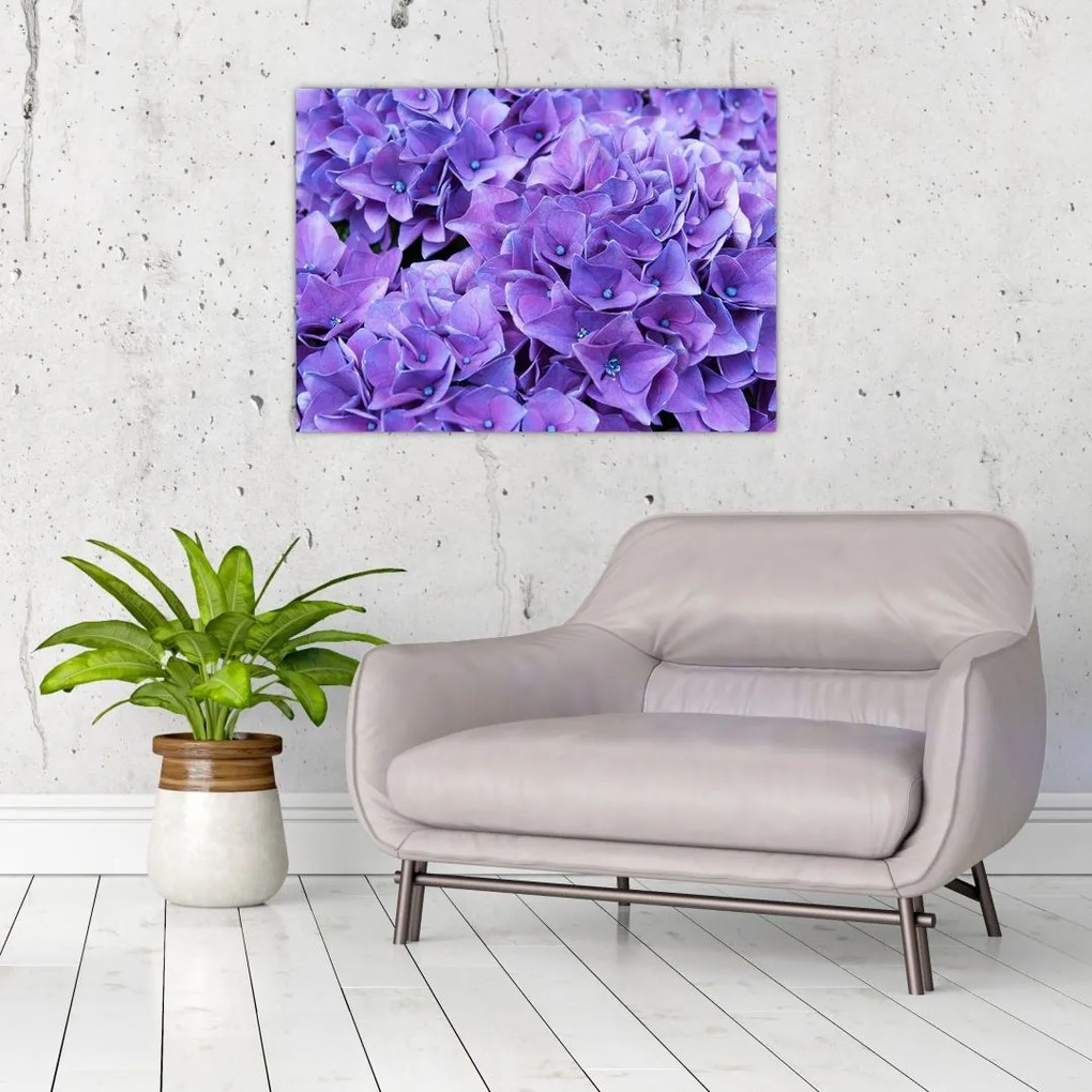 Sklenený obraz fialových kvetov (70x50 cm)