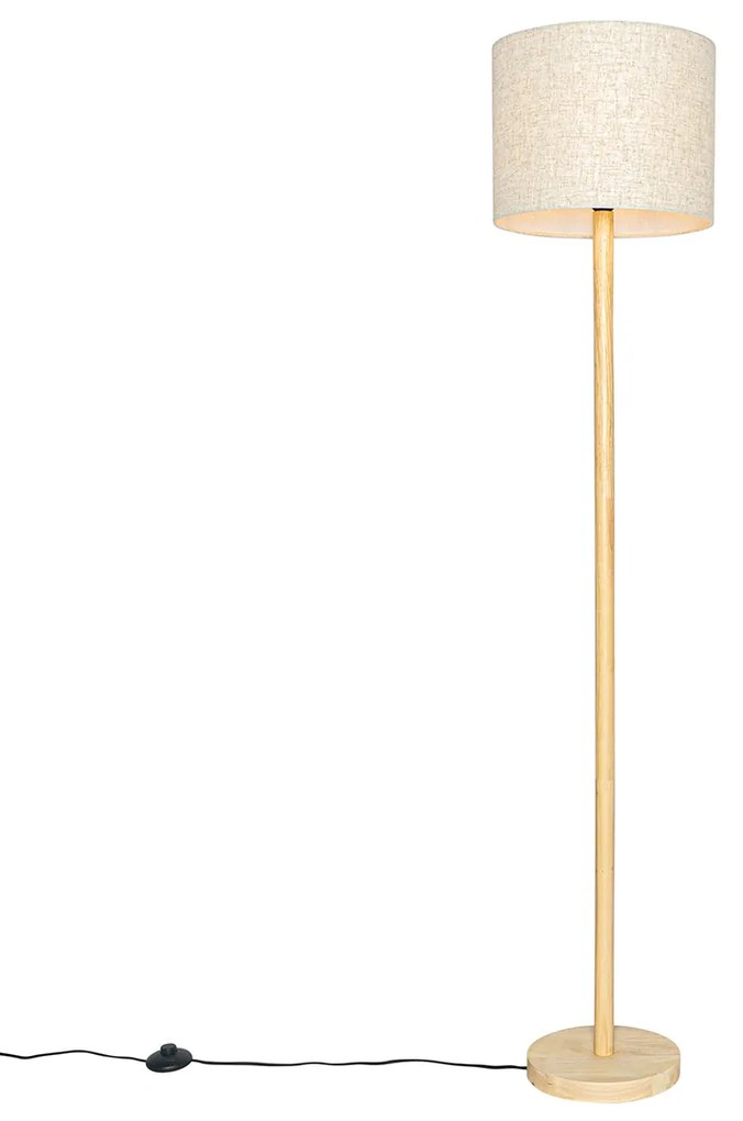 Vidiecka stojaca lampa drevená s ľanovým tienidlom béžová 32 cm - Mels