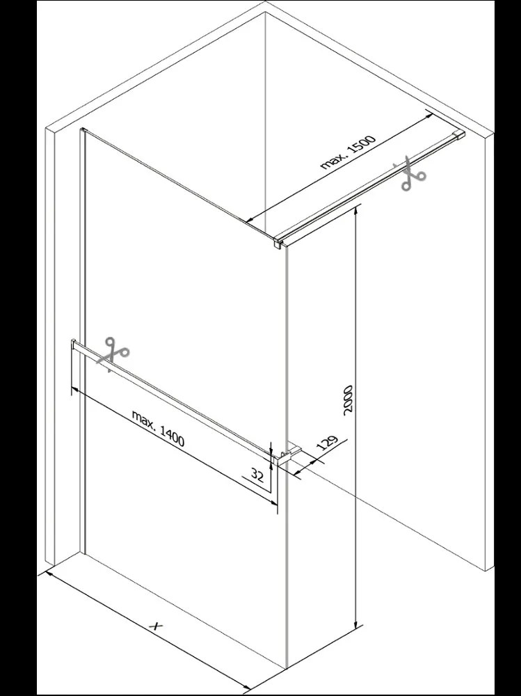 Mexen Kioto, sprchová zástena Walk-in s poličkou a vešiakom 125 x 200 cm, 8mm číre sklo, profil ružové zlato, 800-125-121-60-00