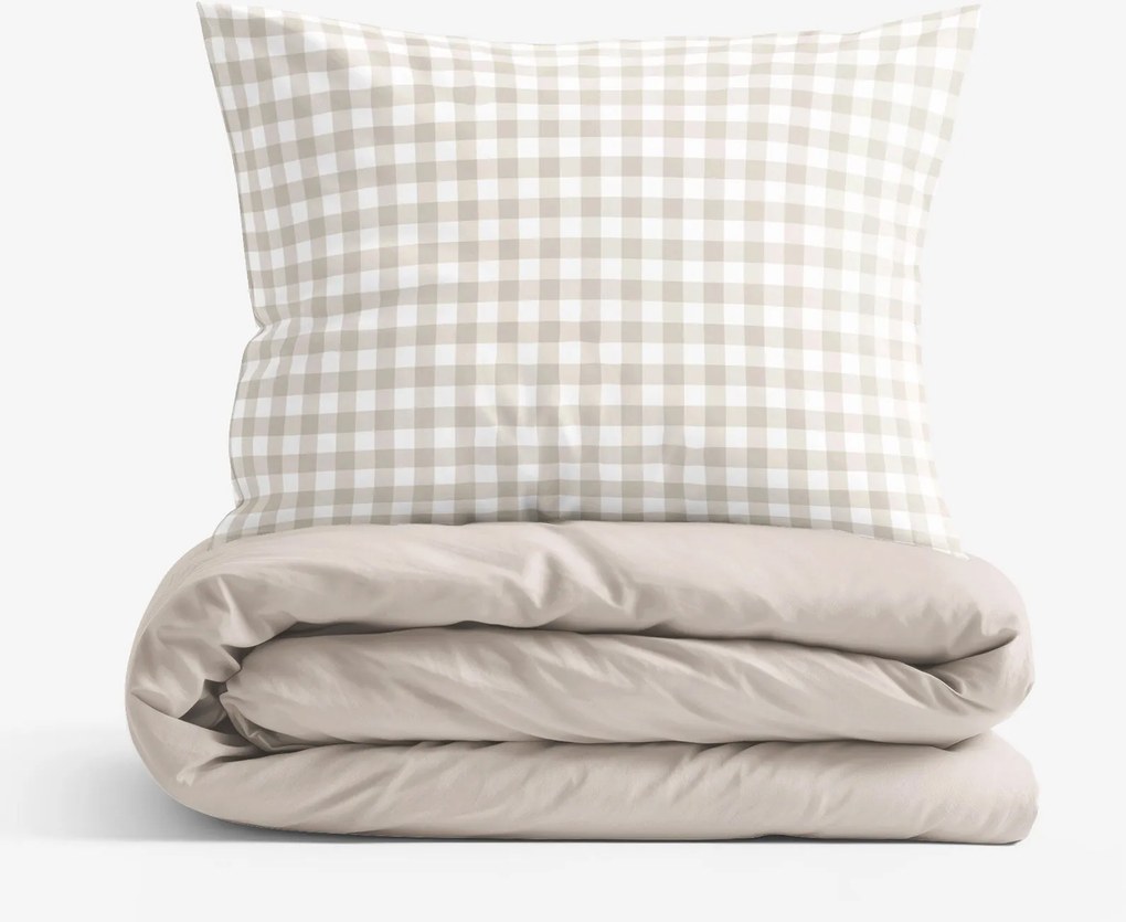 Goldea bavlnené posteľné obliečky duo - kocky s latte 140 x 220 a 70 x 90 cm