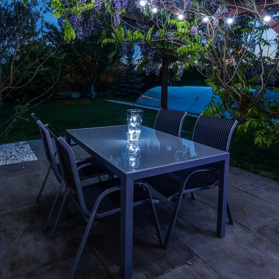 DECOLED Svetelná reťaz LED na batérie, ľadovo biela, 10 LED diód, 2,1 m