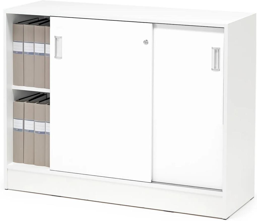 Kancelárska skriňa Flexus s posuvnými dverami, 925x1200x415 mm, biela