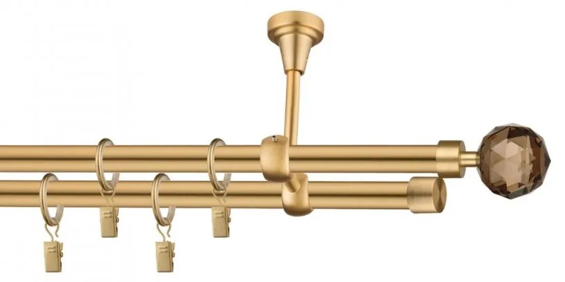 Dekorstudio Stropná dvojradová garniža CRYSTAL zlatá 19mm Dĺžka: 360cm, Typ príslušenstva: Krúžky tiché so štipcami
