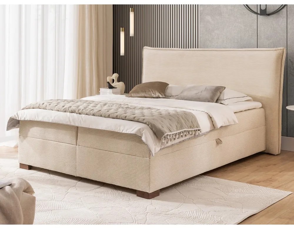 Béžová boxspring posteľ s úložným priestorom 200x200 cm Lysa – Ropez